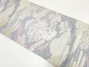 アンティーク　屋敷風景模様織り出し袋帯（材料）